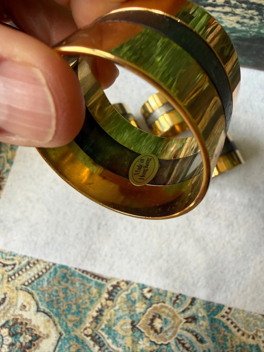 Brass Mixed Metal Napkin Rings Set Of 4 Made In Hong Kong Vintage Modernist